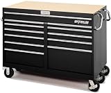 Waterloo MG5612BK 56-Inch Wide by 30-Inch Dep by 42-1/4-Inch High Extreme Use Black Tool Cart with 12 Ball Bearing Drawers and Roll Cage Construction