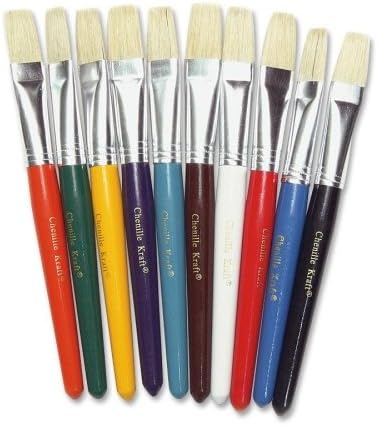 ChenilleKraft Flat Paint Brush - 10 Brush(es) - 7.5amp;quot; Handle - Aluminum Ferrule - Red, Yellow, Blue, Green, Orange, Brown, White, Turquoise, Black, Purple
