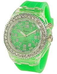 GENEVA PLATINUM Silicone Rubber CZ Light Up Watch LIME GREEN