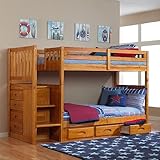 IMAGE OF Honey Twin Twin Staircase Mission Bunk w/ 3 Drawers: Desk Hutch & Chair, TV Stand