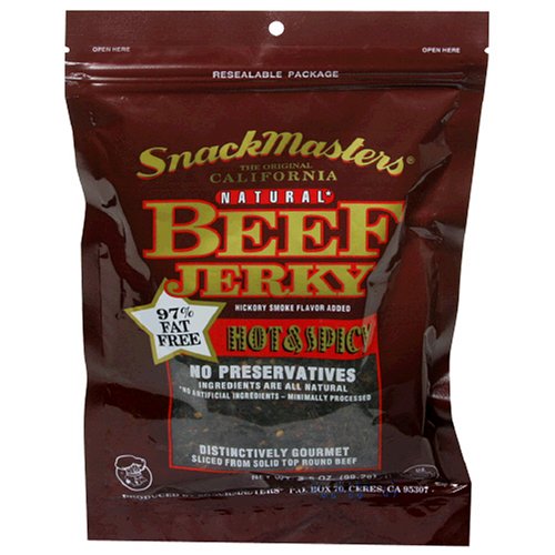SnackMasters Beef Jerky, Hot & Spicy, 4 Ounce Packages (Pack of 8) by SnackMasters