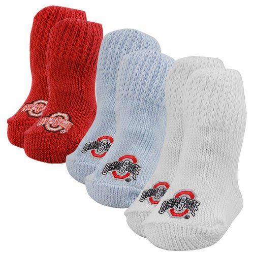 Ohio State Buckeyes Newborn Boy Blue-Scarlet-White 3-Pack Knit Booties