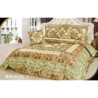 DaDa Bedding New Beige Runway Quilt Set Twin Patchwork 3 Pieces, Green