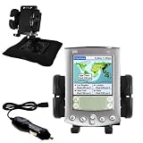 Gomadic for the PalmOne palm m500 - PalmOne m500 Auto Bean Bag Dash Holder with Car Charger - Uses Gomadic TipExchange