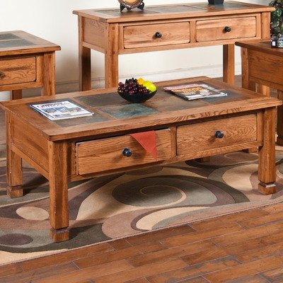 Sedona Coffee Table with Slate Top in Rustic Oak