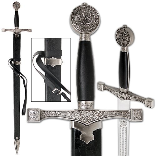 Silver Excalibur Sword with Hard Scabbard - King Arthur's Medieval Fantasy Blade