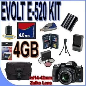 Olympus Evolt E-520 10.0MP Digital SLR Camera w/ Zuiko Digital ED 14-42 mm f/3.5-5.6 Lens BigVALUEInc Accessory Saver 4GB BLM1 Battery Filter Bundle + MORE