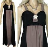 Ladies Beautiful! Full Length Maxi Dress in Black and Mocha with pearl brooch in womens plus sizes 16 - 18 20 - 22 and 24 - 26