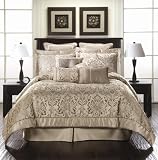 10 PC. LUXURY MEGA BRIDAL BED IN A BAG COMFORTER SET OVERSIZED JACQUARD / SATIN WITH MATCHING DECORATIVE PILLOWS TAUPE