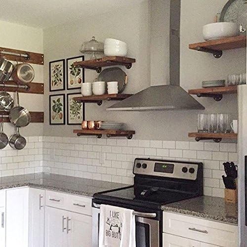 Industrial Floating Shelf, Set of 3, 10" Depth with Pipe Support Brackets, Industrial Shelving, Book Shelf, Display Shelf, Wood Plumbing Shelves