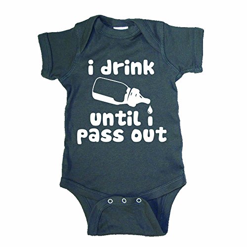 Fayebeline Brand “I Drink Until I Pass Out” Funny Baby Onesie (0-6 Month, Charcoal Gray)