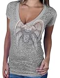 Hot Leathers Silver Soft Angel Wings Ladies Burnout Short Sleeve Tee