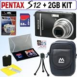 Pentax Optio S12 12MP Digital Camera (Black) + 2GB Accessory Kit
