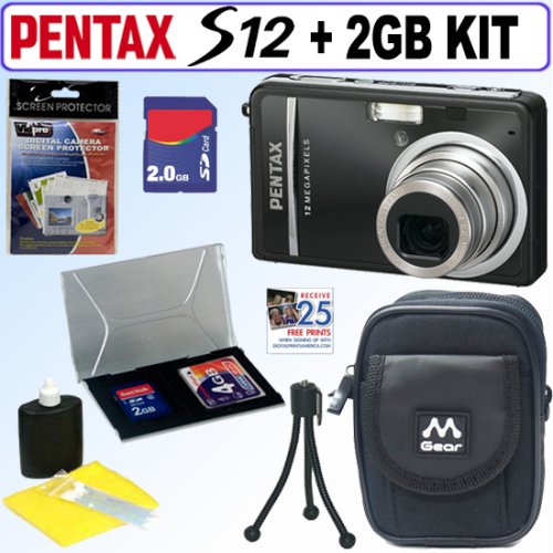 Pentax Optio S12 12MP Digital Camera (Black) + 2GB Accessory Kit