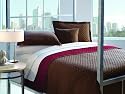 POTTERY BARN REVERSIBLE FINELY STITCHED ESPRESSO BROWN QUILT SET W/ SHAMS , FULL / QUEEN, CRANBERRY