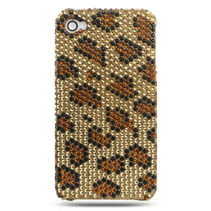 Premium Bling Luxurious Design Diamond Crystal Snap-on Case for Apple iPhone 4, iPhone4 Safari Gold Leopard, Seamless Design Rear Cover Only