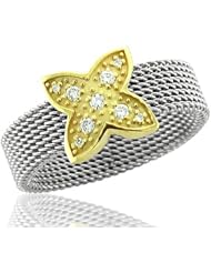 18k Yellow Gold and Stainless Steel Diamond Band Ring (H, SI, 0.13 carat)-Band Width:5mm-Size 7.5