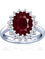 18K White Gold Cushion Cut Ruby Ring With Sidestones