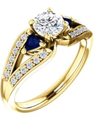 18K Yellow Gold Round Cut Diamond and Sapphire Ring -- LIFETIME WARRANTY