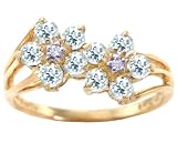 14K Yellow Gold Gemstone and Diamond Twin Flower Ring-Aquamarine, size6.5
