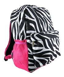 Zebra Stripe Print Backpack Book Bag Hot Pink Trim