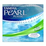 Tampax Pearl Super Absorbency Tampons with Plastic Applicator, Unscented, 36-Count Boxes (Pack of 2)