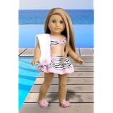 Fun with the Sun - 4 piece bikini outfit includes skirt, bikini top, matching flip flops and beach blanket.
