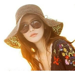 Smartele New Arrival Fashion Ladies Woman Bohemia Summer Straw Sun Visor Wide Large Brim Floppy Fold Summer Swimming Beach Straw Hat for Holiday Traveling One Size