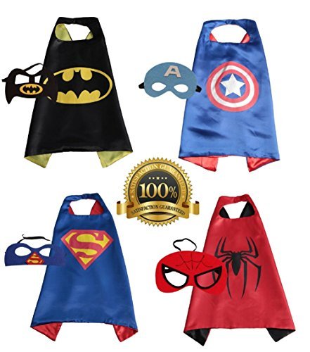 4 PACK Satin Superhero CAPE & MASK SETS - Boys, Girls, Children