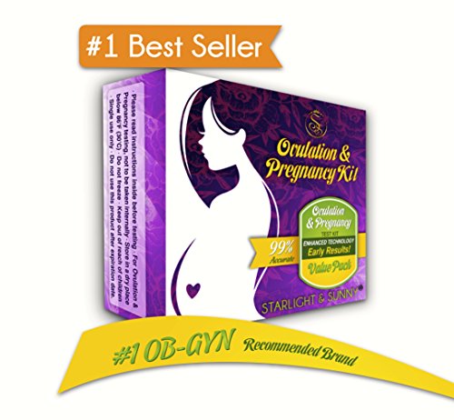 Combo 50 Count Ovulation & Pregnancy Test Kit. 40 LH test strips + 10 HCG tests. The Best Ovulation Predictor kit, ovulation calculator, pregnancy calculator. Easiest fertility calculator test strips.