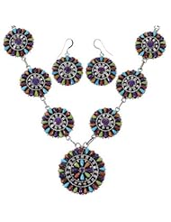 Sterling Silver Turquoise Multicolor Link Necklace Set Jewelry NS28736