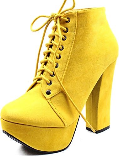 Women's Modesta Tomo-01 Yellow Suede Thick Stiletto Laced Up Ankle Boots Shoes, Yellow, 7.5