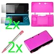 GTMax Hot Pink Silicone Skin Rubber Soft Case + Hot Pink Aluminum Hard Metal Cover Case + Clear LCD Screen Protector Film Guard + 2x Light Pink Retractable Metalic Stylus for Nintendo 3DS