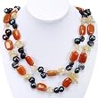 Handmade Two-Strand Pearl, Yellow Crystal & Aventurine Necklace