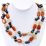 EXP Handmade Two-Strand Pearl, Yellow Crystal & Aventurine Necklace
