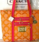 COACH OP ART POPPY GLAM ORANGE PINK TOTE BAG 13826