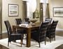 7pc Dining Table & Parson Chairs Set Black Leather Walnut Finish