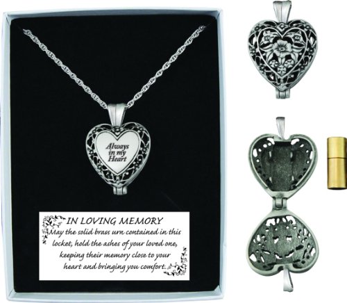 Pewter and Brass Cremation Heart Pendant Necklace