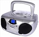 Elta 6696 Tragbarer CD/WMA/MP3-Player (UKW-/MW-Tuner, 50 Watt PMPO Verstärker, Teleskopantenne, Lautsprecher) silber/schwarz