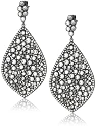 Sutra Blackened Sterling Silver Rose Cut White Topaz Bezel Set Drop Earrings