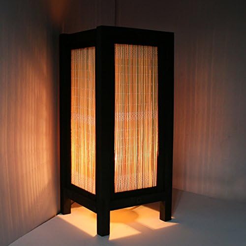 Woven Bamboo Wood Bedside or Table Lamp Thai Oriental Collectible Handmade Asian Vintage Lighting for Home Décor