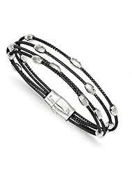 Sterling Silver Ruthenium Silver Bead Slide Clasp Bracelet
