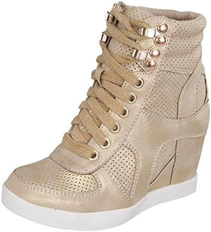 Top Moda Eric-9 Women's High Top Lace Up Fashion Sneaker Wedge