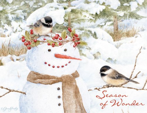 Perfect Timing - Lang Chickadee Snowman Boxed Christmas Card, 5.38 x 6.88 Inches, 18 cards with 19 envelopes (1004653)