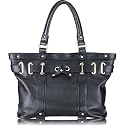 Black Italian Leather handbag with belt design