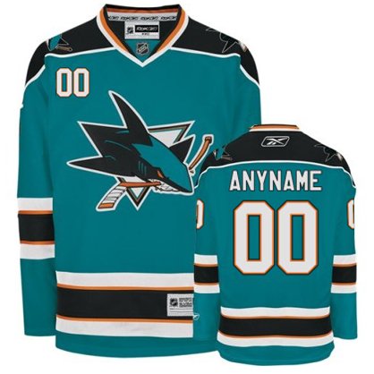 ANYNAME #00 San Jose Sharks RBK Premier NHL Hockey Jersey by Reebok (NHLPA Certified Custom Sewn Authentic Twill)