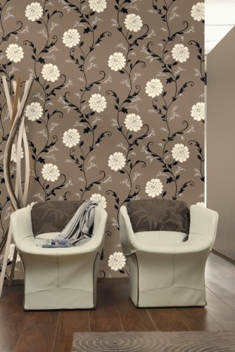 Gemma Taupe Black Floral Wallpaper 5068