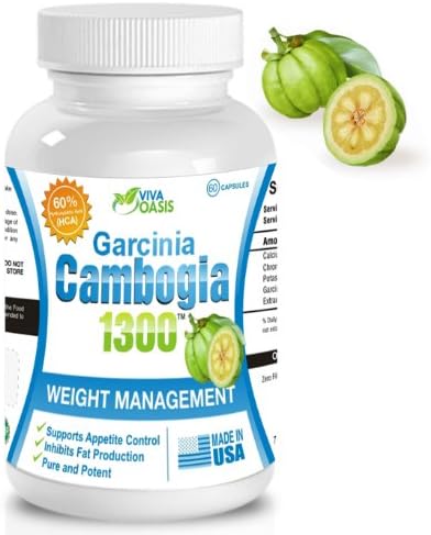 Viva Oasis Pure Garcinia Cambogia Extract with 60% HCA 1000mg of Pure and Potent Garcinia Cambogia Extract. Plus Calcium, Chromium and Potassium. The Extract Formula for Effective All Natural Healthy Weight Loss. Diet Pills. 60 Capsules.