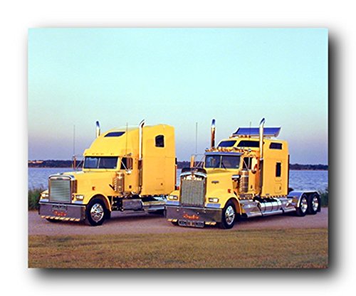 Yellow Kenworths Big Rig Diesel Truck Transportation Wall Decor Art Print Poster (16x20)