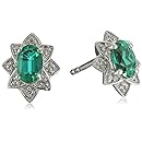 Sterling Silver Created-Emerald and Diamond Accent Halo Star Stud Earrings